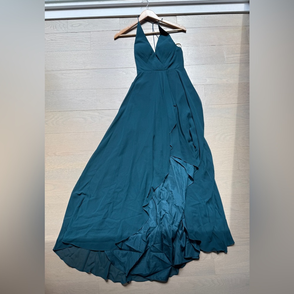 Jenny Yoo Blue Strapless Asymmetrical Gown